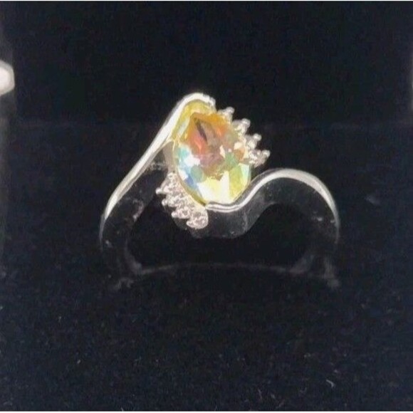 Citrine CZ October Birthstone Sterling Silver Overlay Ring Size 7 + Box Gift - Picture 1 of 6